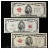 1928f & 1953 USA $5 Legal Tender Notes Red Seal, 3