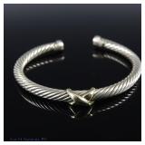 David Yurman Sterling & 14K X Cable Cuff Bracelet