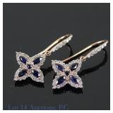 14k Rose Gold Sapphire and Diamond Drop Earrings