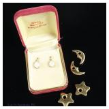 14k Y Gold Moons & Stars, 10k Gold & Opal Earrings