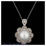 14k White Gold South Sea Pearl & Diamond Necklace
