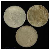 1923, 1924 & 1925s USA Silver Peace Dollars (3)