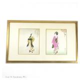 Japanese Bijin-Ga Ink on Silk Paintings (2)