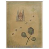 Castle, Moon & Birds Aquatint by Keiko Minami