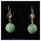 Gold and Jadeite Dangle Earrings