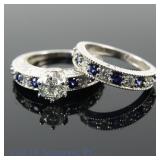 14k W Gold Diamond & Sapphire Ring Set w/ ID