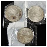 1881s, 1887p & 1902o USA Silver Morgan $1 (Unc), 3
