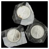 1989, 1990 & 1991 American 99.9% Silver Eagles, 3
