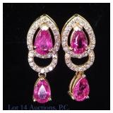 14k Yellow Gold Pink Tourmaline & Diamond Earrings