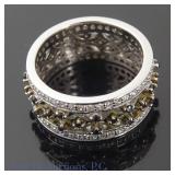 14k White Gold Band Ring w/ Diamonds & Sapphires