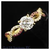 14k Yellow Gold Diamond & Ruby Engagement Ring