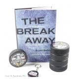 5 Blackhawks Signed Pucks & 1 Book