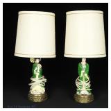 Pair Of Mid Century Asian Ceramic Figural Lamps