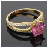14k Yellow Gold Pink Tourmaline & Diamonds Ring