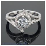 14k White Gold Aquamarine & Diamond Ring