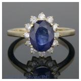 14k Yellow Gold Sapphire & Diamonds Ring