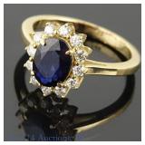 14k Yellow Gold Sapphire and Diamond Ring