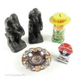 Vintage Roulette Ashtray, Bookends, Coin Bank