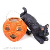 Vintage Papier Mache Cat & Jack-O-Lantern