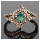 14k Yellow Gold Emerald & Diamonds Ring