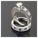 Platinum Diamond & Sapphire Ring Set w/ ID