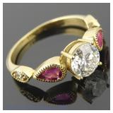 18k Yellow Gold Diamond & Pink Tourmaline Ring