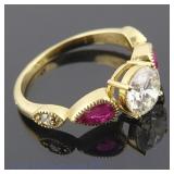 18k Yellow Gold Diamond & Ruby Engagement Ring