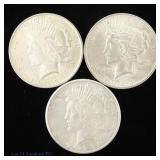 1922p, 1923p & 1923s US Silver Peace Dollars, 3