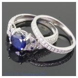 14k White Gold Sapphire & Diamond Bridal Ring Set