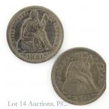 1853 & 1891 US Silver Liberty Seated Dimes (2)