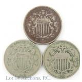 1867, 1868 & 1873 US Shield Nickels, 3
