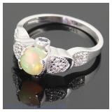 14k White Gold Opal, Tanzanite, & Diamond Ring