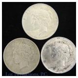 1923, 1924 & 1925 US Silver Peace Dollars, 3