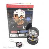 Blackhawks 2 Signed Pucks + 1 Signed Book