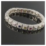 14k White Gold Bracelet w/ Diamonds & Various Gems