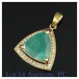 14k Y Gold Emerald & Diamond Pendant