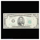 1950-B US $5 Fed Res Note Gutter Fold Error (*AU+)