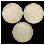 1922 (P) US 90%-Silver Peace Dollars (3)