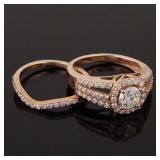 14k Rose Gold Diamond Bridal Ring Set w/ ID