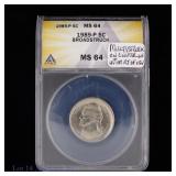 1989-D US Jefferson 5c Brdstruck Error ANACS MS64