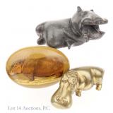 Carved Stone & Brass Hippo Statues, Paper Weight