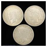 1922 P,D,S US 90%-Silver Peace Dollars, 3