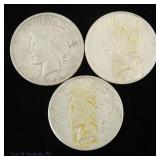 1922 P,D,S US 90%-Silver Peace Dollars, 3
