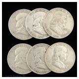 1954 - 1963 US Silver Franklin Half Dollars (6)