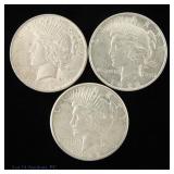 1922 P,D,S US 90%-Silver Peace Dollars, 3