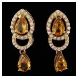 14k Y Gold Citrine and Diamond Drop Earrings