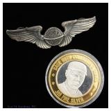 USA Silver WW2 Army Aviation Wings & Ruth Token, 2