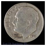 1958d US Roosevelt Dime with 'Bugger' Error