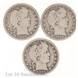 '06, '10 & '16 US Silver Barber 25c *Full Rims, 3
