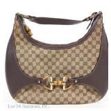 Gucci GG Brown Canvas and Leather Bamboo Horsebit